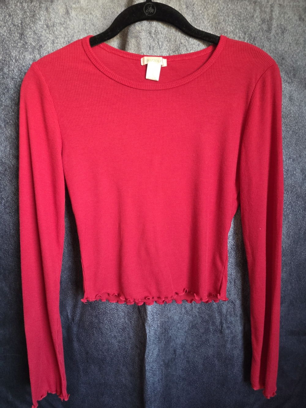 Bozzolo Hot Pink Ribbed Long-Sleeve Crop Top